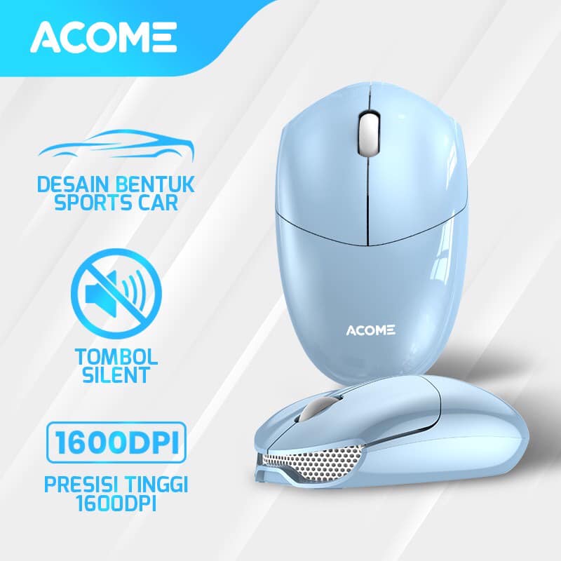 Acome Mouse Wireless Silent Click Desain Sports Car AM200